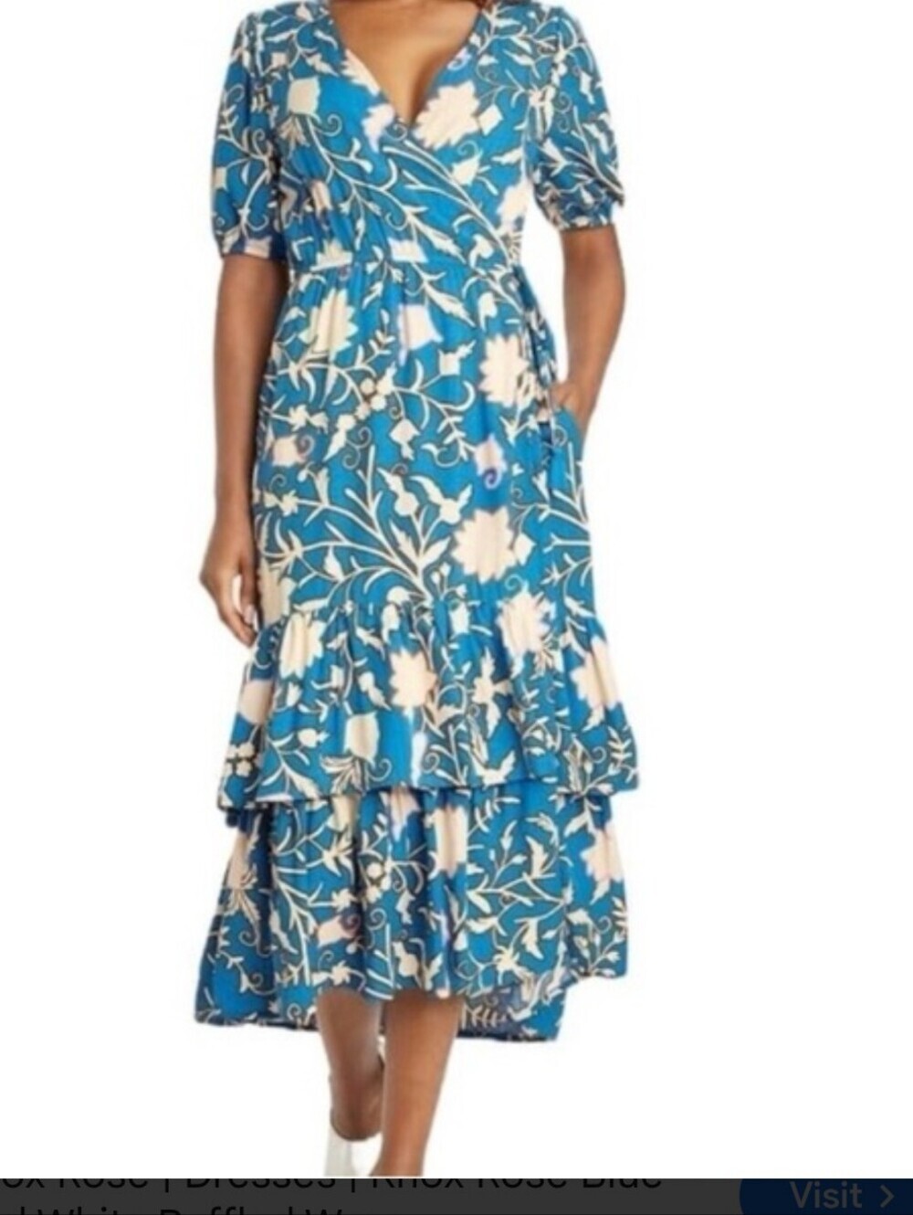 Knox Rose Blue Floral Wrap Tiered Midi Dress
